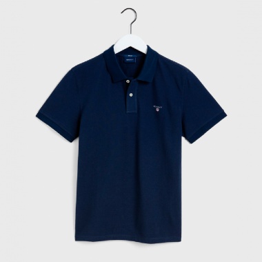 Polo Manga Corta Básico en Piqué Azul Marino Gant