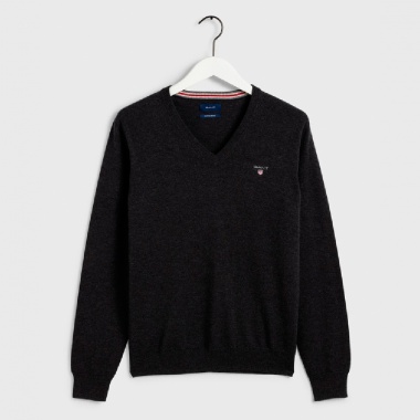 Jersey cuello pico lana oveja gris