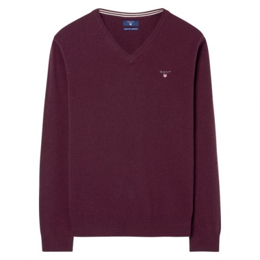 Jersey cuello pico granate lana extrafina