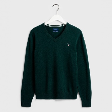 Jersey cuello pico verde oscuro lana extrafina