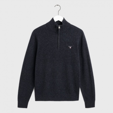 Jersey lana extrafina media cremallera gris oscuro