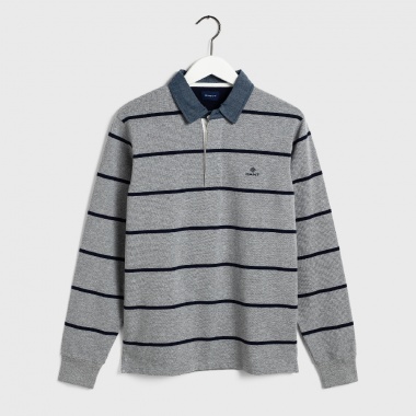 Polo piqué estampado rayas gris