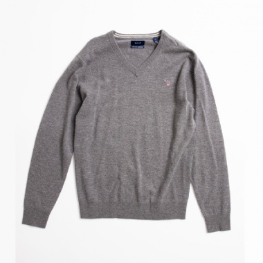 Jersey cuello pico gris lana extrafina