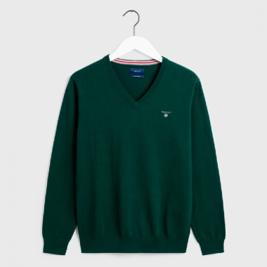 Jersey cuello pico verde oscuro lana algodón