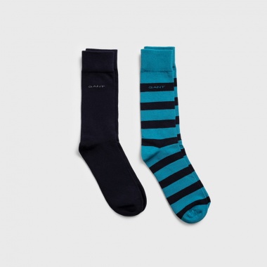 Pack 2 calcetines liso y rayas azul