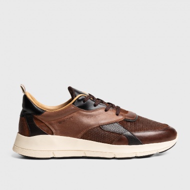 Zapatillas combinadas piel marrón