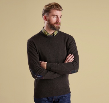 Jersey Marrón cuello redondo coderas tartán