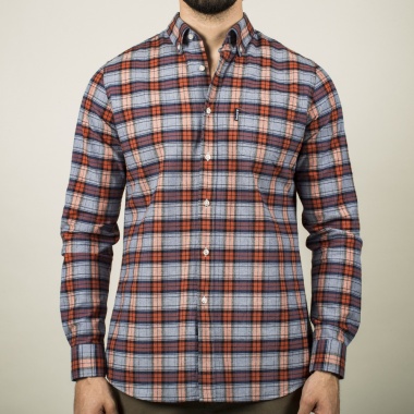 Camisa a cuadros granate naranja y azul