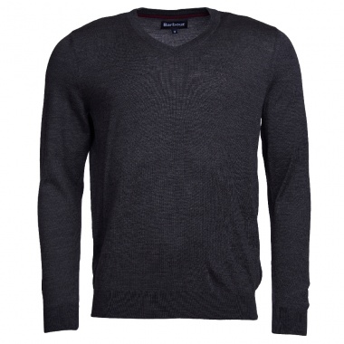 Jersey Negro Cuello de Pico Lana Merino