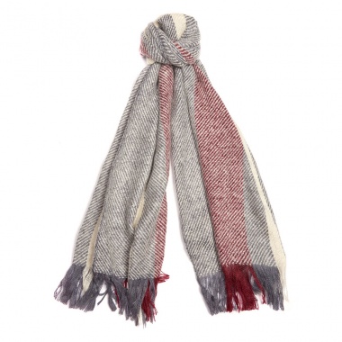 Bufanda roja gris y blanca