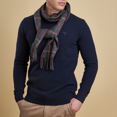 Bufanda estampado tartán gris rojo y naranja