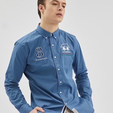 Camisa Azul manga larga logos