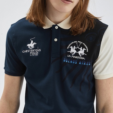Polo Manga Corta Azul y Gris