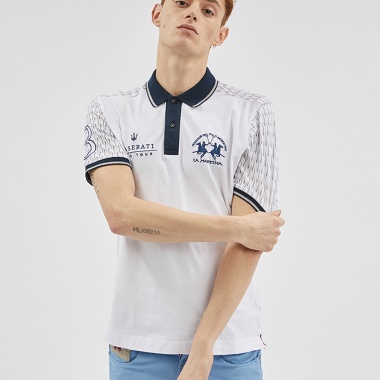 Polo Blanco Estampado Manga Corta