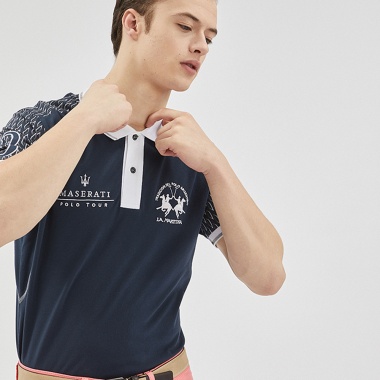 Polo Azul Estampado Manga Corta
