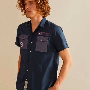Camisa Achille Azul Estampado Marga Corta