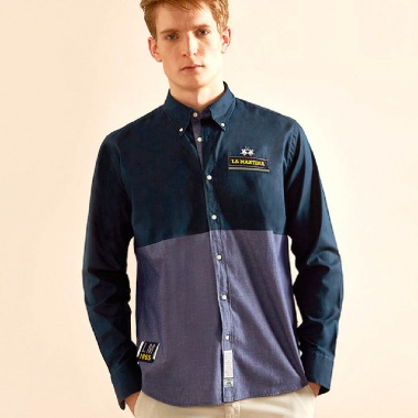 Camisa Priamo Azul y denim Estampado