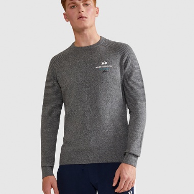 Jersey gris de cuello redondo dos texturas