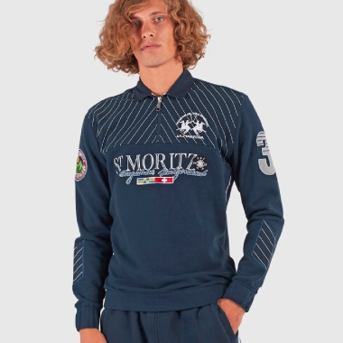 Polo manga larga azul