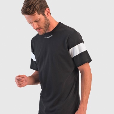 Camiseta deportiva negro rayas blanco