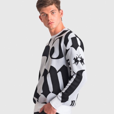 Jersey cuello redondo blanco y negro