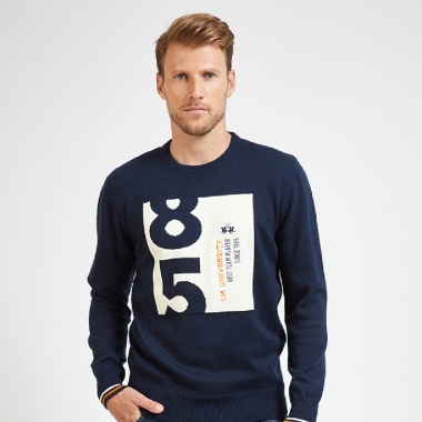 Jersey azul cuello redondo estampado pecho