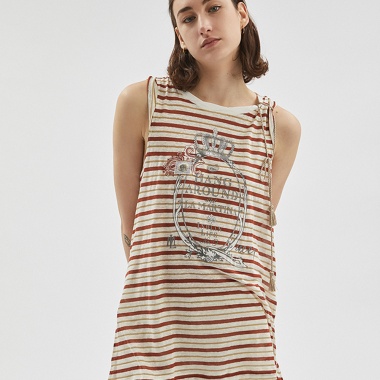 Camiseta Tirantes de rayas granate