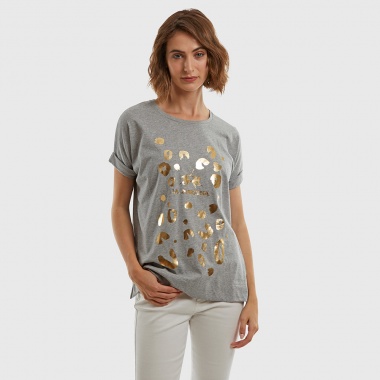 Camiseta gris estampado dorado